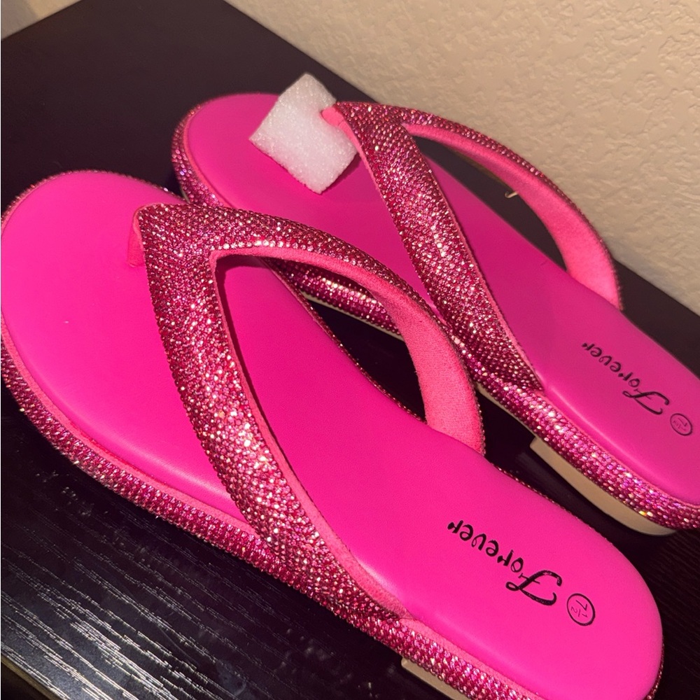 Forever 21 Hot Pink Rhinestone Flip Flop Sandals